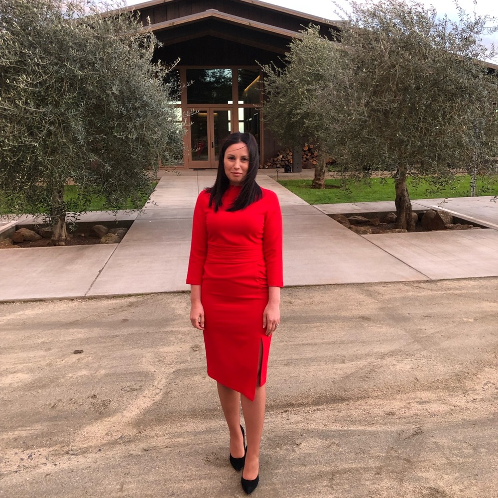 Red Midi Dress from Zara, 3/4 sleeves, slit on the front - size M